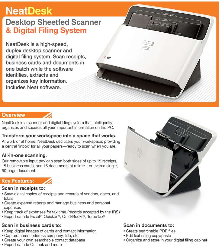 NeatReceipts NeatDesk Desktop Sheetfed Scanner 00315 at BEST PRICE
