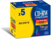 SONY 5-PK HIGH SPEED CD-RW 4X-10X 700MB (Sony: 5CDRW700HS)
