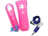 GTMax 2 X 2pcs Pink Sony PS3 Move Silicone Rubber Soft Case + Silver/Blue Ball Pen With Neckstrap for Sony PlayStation PS3 (eMaxland: 885157532211)