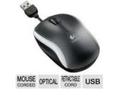 Logitech Corded Mouse M125 - USB, 800 DPI, Optical Sensor, Retractable Cord (Logitech: 910-002247)