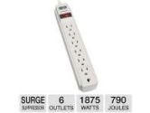 TrippLite PROTECT IT! Series 6 Outlet Surge Suppressor - 790 Joules, 1875 Watts, 15' ft Cord, 60Hz, 15amps Circuit Breaker, White (TrippLite: TLP615)