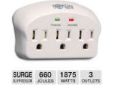 TrippLite PROTECT IT! Series 3 Outlet Surge Suppressor - 660 Joules, Direct Plug-in, LEDs, 1875 Watts, 60Hz, 15amps Circuit Breaker (TrippLite: SK3-0)