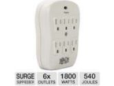 TrippLite PROTECT IT! Series 6 Outlet Surge Suppressor - 540 Joules, Direct Plug-in, 1800 Watts, 50/60Hz, 15amps Circuit Breaker, White (TrippLite: SK6-0/SPIKEBLOK)