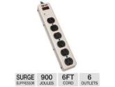 TrippLite Commercial-Grade Surge Suppressor - 900 Joules, 6 Outlets, 6' ft Cord, Heavy-duty Metal Housing (TrippLite: PM6NS)