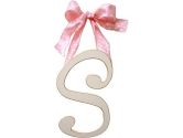 New Arrivals Wooden Letter S with Pink Polka Dot Ribbon, Cream (New Arrivals: 690895919503)