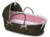 Badger Basket Moses Basket with Polka Dot Hood and Bedding, Espresso/Pink (Badger Basket: 046605129647)