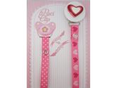 Pink Heart Ribbon Pacifier Clip (Crystal Dream: 661799193863)