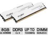 Kingston HyperxFURY Memory White 8GB 2x4GB DDR3-1333 CL9 Dual Channer Memory Kit (Kingston: HX313C9FWK2/8)